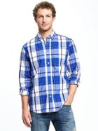 Old Navy Regular Fit Classic Plaid Shirt For Men - Power Surge