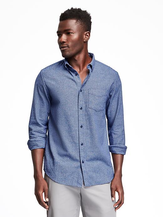 Old Navy Regular Fit Houndstooth Shirt For Men - Heather Light Blue
