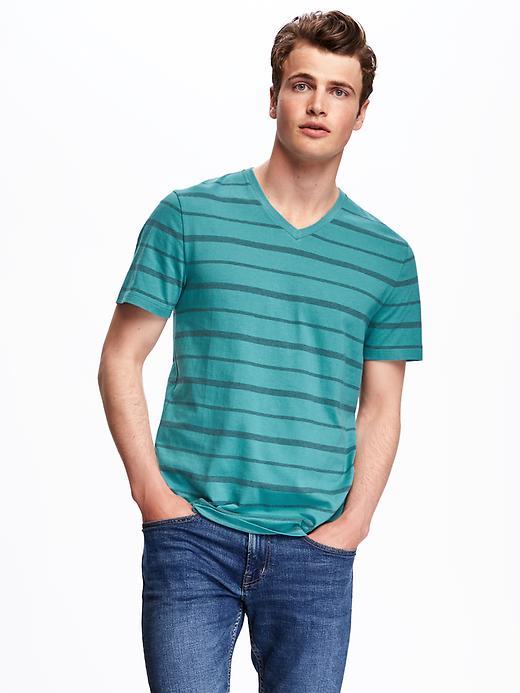 Old Navy Striped V Neck Tee For Men - Teal Stripe