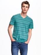 Old Navy Striped V Neck Tee For Men - Teal Stripe