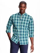 Old Navy Slim Fit Plaid Shirt For Men - Lime Ice