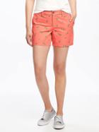 Old Navy Mid Rise Printed Everyday Khaki Shorts For Women 5 - Coral Print