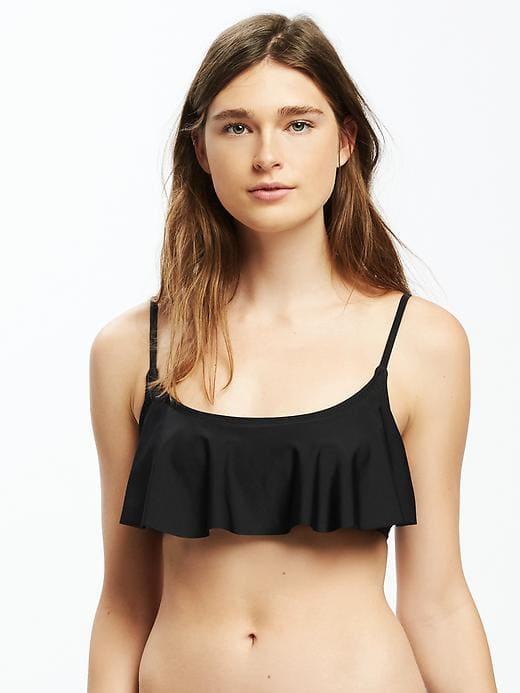 Old Navy Womens Ruffle-trim Bandeau Swim Top For Women Ebony Size M