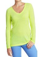 Old Navy Womens Vintage Style V Neck Tees Size L Petite - Yellow