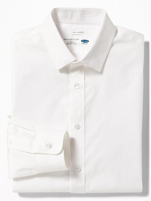 Old Navy Mens Slim-fit Built-in Flex Signature Non-iron Shirt For Men White Dobby Size Xxl