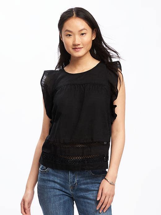 Old Navy Ruffle Trim Swing Top For Women - Black