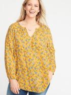 Old Navy Womens Floral Split-neck Crepe Plus-size Blouse Yellow Floral Size 3x