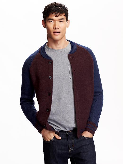 Old Navy Mens Baseball Cardigan Size Xxl Big - Burgundy Combo