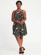 Old Navy Womens Fit & Flare Plus-size Cami Dress Black Floral Size 3x