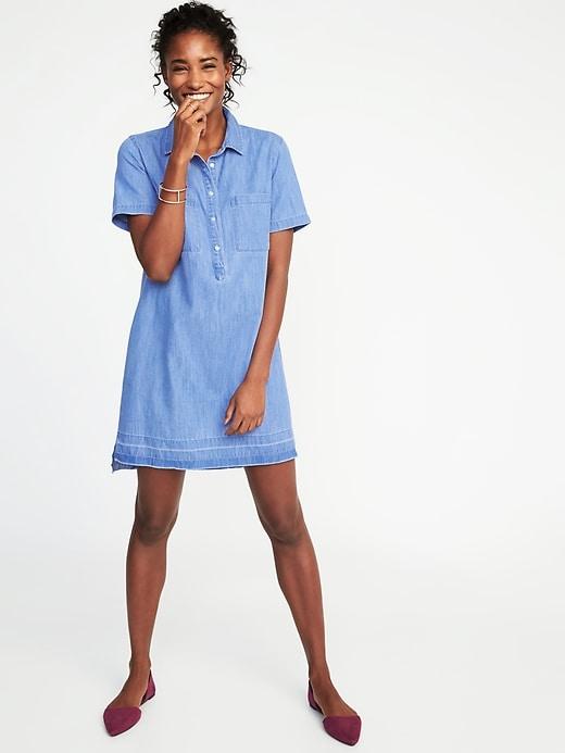 Old Navy Womens Released-hem Denim Shirt Dress For Women Medium Wash Size L