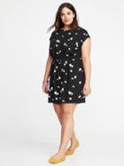 Old Navy Womens Waist-defined Plus-size Dress Black Floral Size 3x