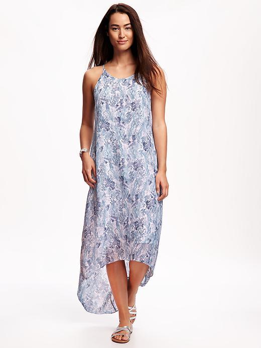 Old Navy Chiffon Hi Lo Trapeze Maxi Dress For Women - Blue Coral Top