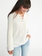 Old Navy Womens Lace-yoke Bell-sleeve Sweater For Women Calla Lilies Size L