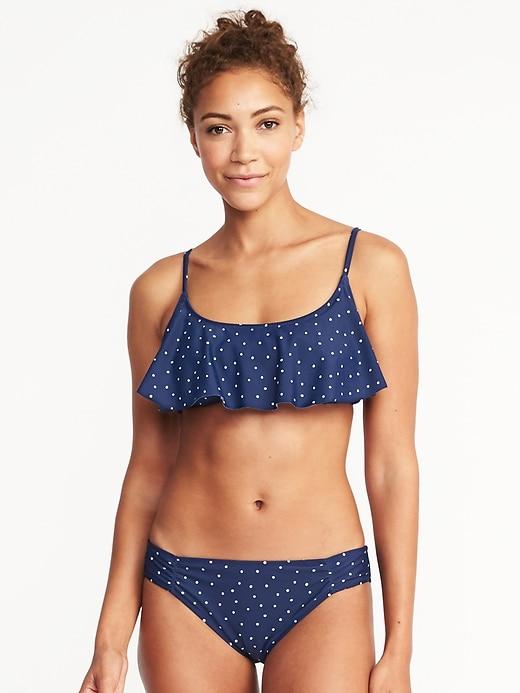 Old Navy Womens Ruffle-trim Bandeau Swim Top For Women Navy Dots Size L