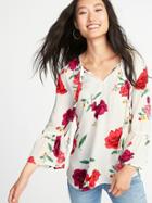 Old Navy Womens Floral Tie-neck Bell-sleeve Blouse For Women White Flower Size Xs