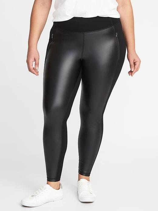 Old Navy Womens High-rise Zip-pocket Faux-leather/ponte Plus-size Street Leggings Black Size 4x