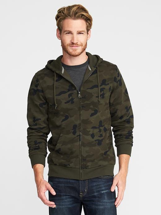 Old Navy Camo Full Zip Fleece Hoodie For Men - Army Camo