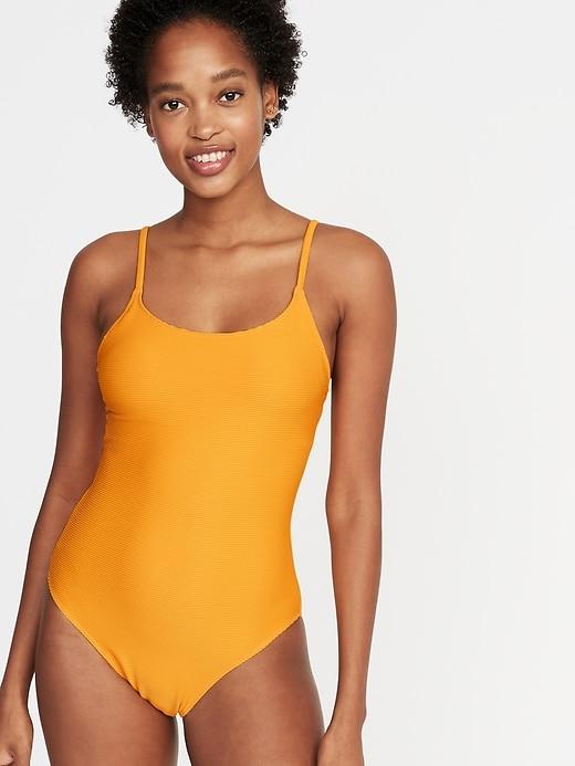 Textured Scoop-neck Swimsuit For Women