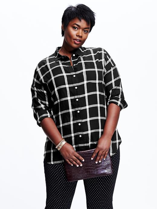 Old Navy Plaid Boyfriend Plus Size Shirt Size 1x Plus - Black/white