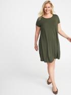 Old Navy Womens Short-sleeve Plus-size Jersey-knit Swing Dress Olive Stripe Size 3x