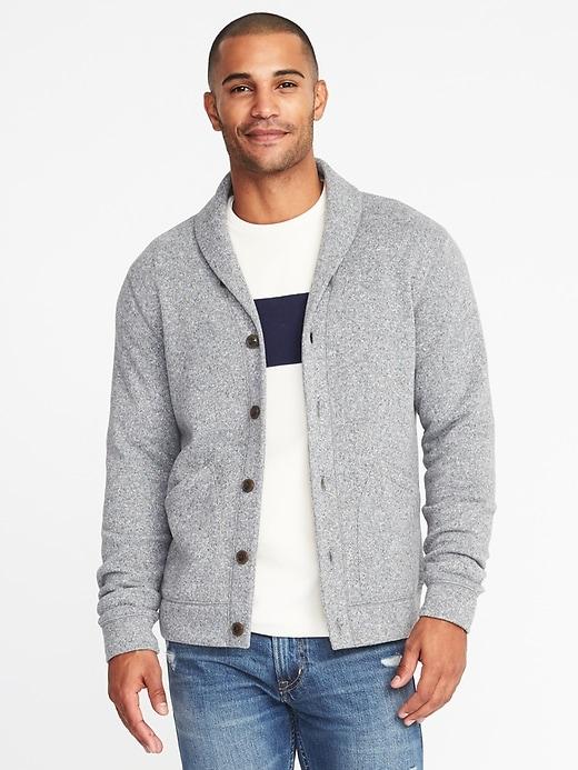 Old Navy Mens Shawl-collar Sweater-fleece Cardigan For Men Grey Marl Size S