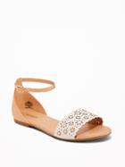 Old Navy Womens Laser-cut Peep-toe Sandals For Women Bone Size 8