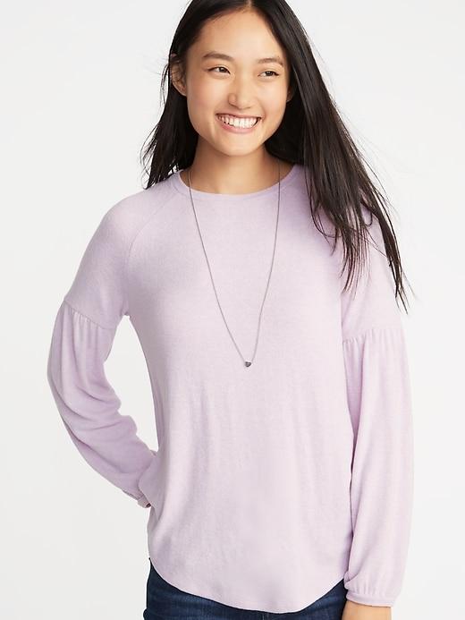 Old Navy Womens Plush-knit Balloon-sleeve Top For Women Soft Pink Size Xs