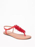 Old Navy Womens Sueded Fringe T-strap Sandals For Women Bright Coral Size 6