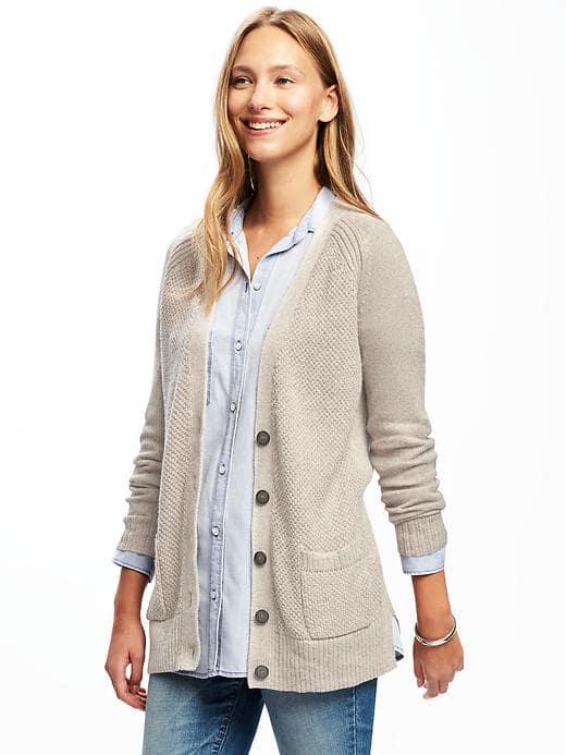 Old Navy Textured Boyfriend Cardi For Women - Taupe