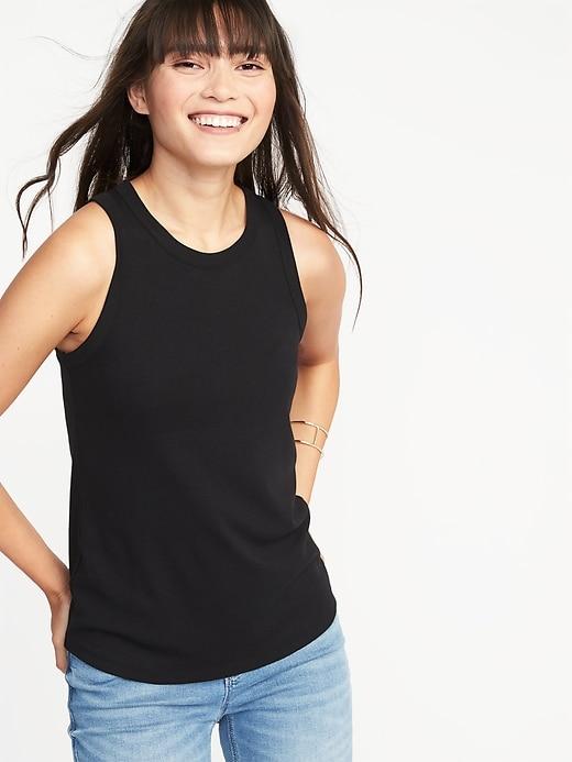 Old Navy Womens Slim-fit High-neck Sleeveless Tee For Women Black Size Xl