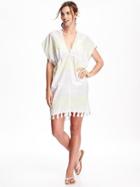 Old Navy Striped Gauze Tassel Swim Cover Up For Women - Neutral Stripe