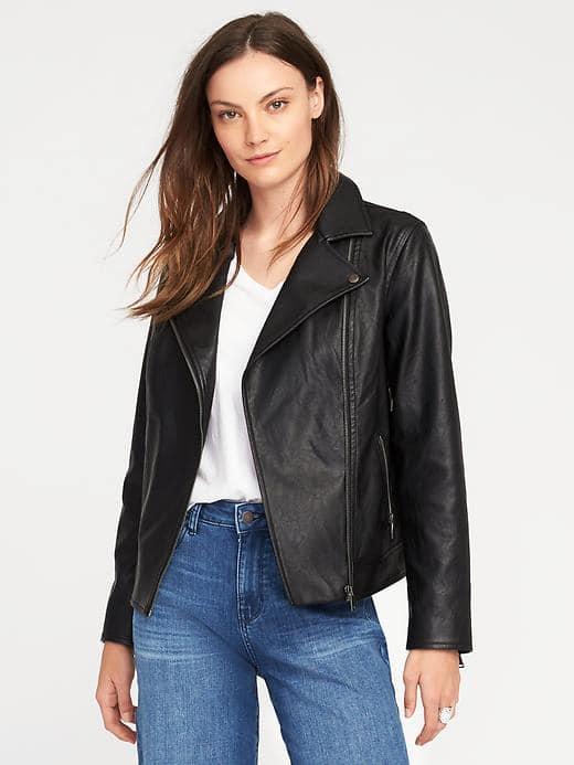Old Navy Faux Leather Moto Jacket For Women - Black
