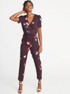 Old Navy Womens Waist-defined Jumpsuit For Women Burgundy Floral Size L