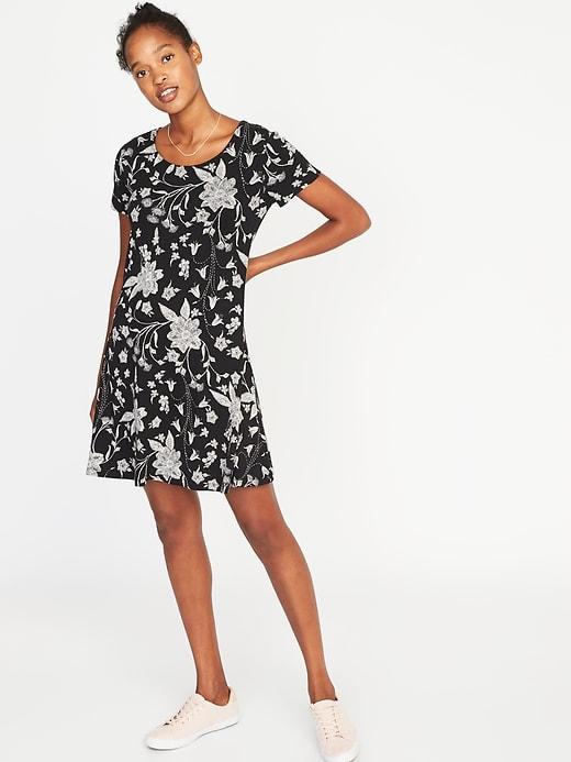 Old Navy Womens Jersey-knit Swing Dress For Women Black Floral Size L