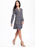 Old Navy Pintuck Swing Dress For Women - Gray Print