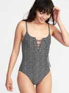 Old Navy Womens Lace-up-front Swimsuit For Women Black Geo Size S