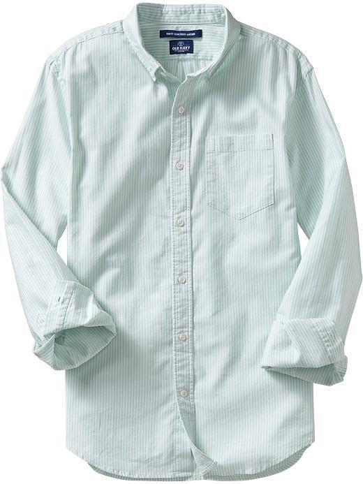 Old Navy Mens Slim Fit Oxford Shirts - Lime Stripe