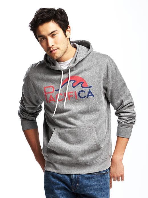 Old Navy Graphic Fleece Pullover Hoodie For Men - Heather Gray