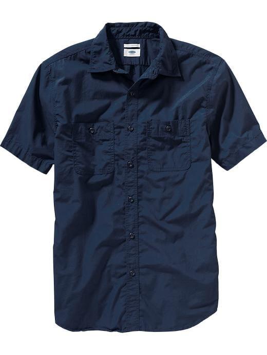 Old Navy Mens Men';s Short-sleeve Poplin Shirts Lost At Sea Navy Size Xxl
