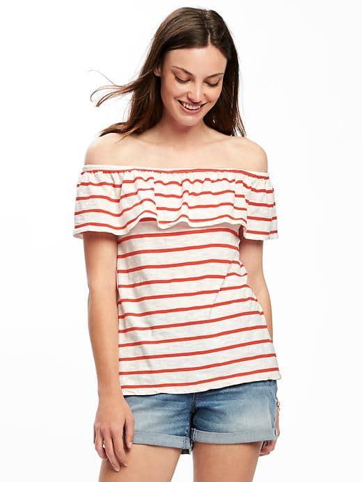 Old Navy Relaxed Off The Shoulder Swing Top For Women - Red Stripe