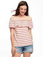 Old Navy Relaxed Off The Shoulder Swing Top For Women - Red Stripe