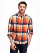 Old Navy Regular Fit Plaid Flannel Pocket Shirt For Men - Cream Of Wheat