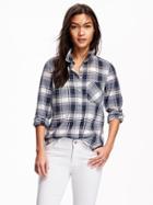 Old Navy Plaid Oxford Shirt For Women - Navy Print Gingham