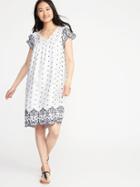 Old Navy Womens Tassel-tie Flutter-sleeve Shift Dress For Women White Embroidery Size Xxl