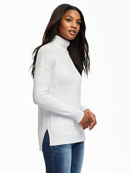 Old Navy Relaxed Hi Lo Turtleneck Pullover For Women - Light Heather Gray