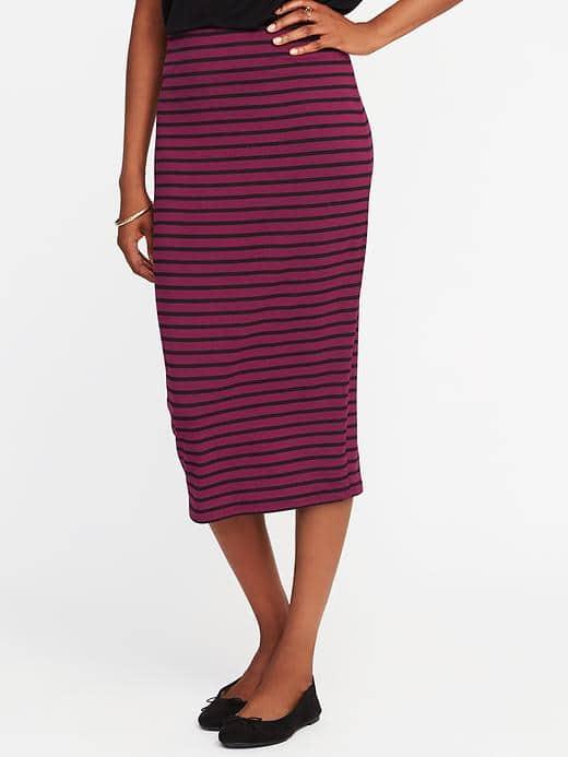 Old Navy Jersey Pencil Midi Skirt For Women - Burgundy Stripe