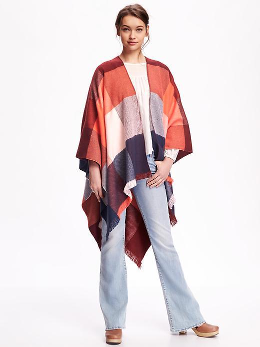 Old Navy Plaid Poncho For Women - Red Plaid