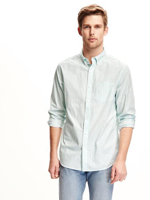 Old Navy Printed Poplin Shirt For Men - Bright White
