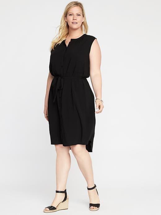 Old Navy Womens Sleeveless Plus-size Tie-waist Shirt Dress Black Size 2x