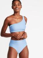Old Navy Womens Textured-stripe One-shoulder Swim Top For Women Cooler Than Blue Size S